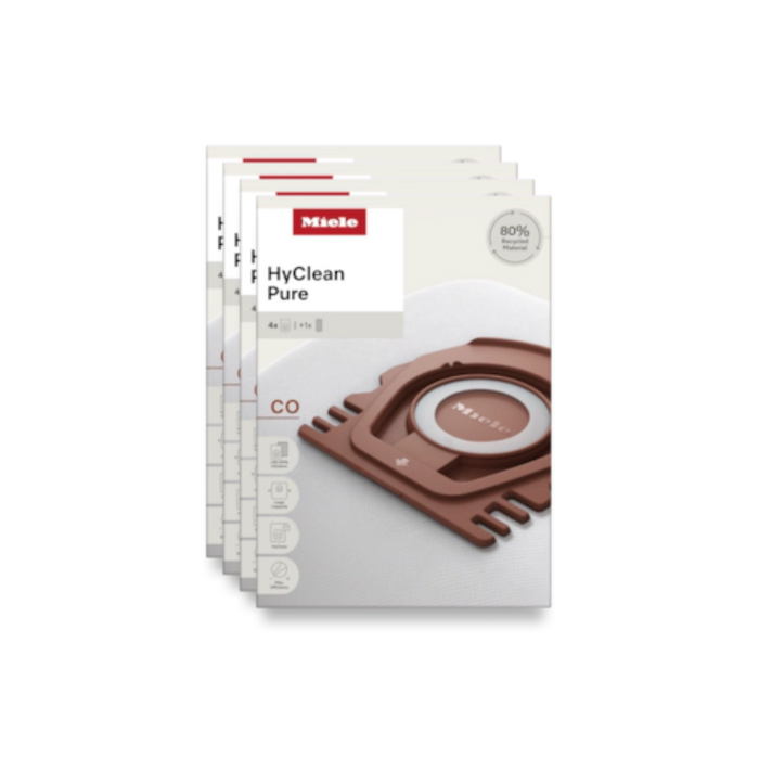Miele HyClean Pure vacuum cleaner filter packaging on a white background
