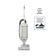 White vacuum cleaner with branding on a white background