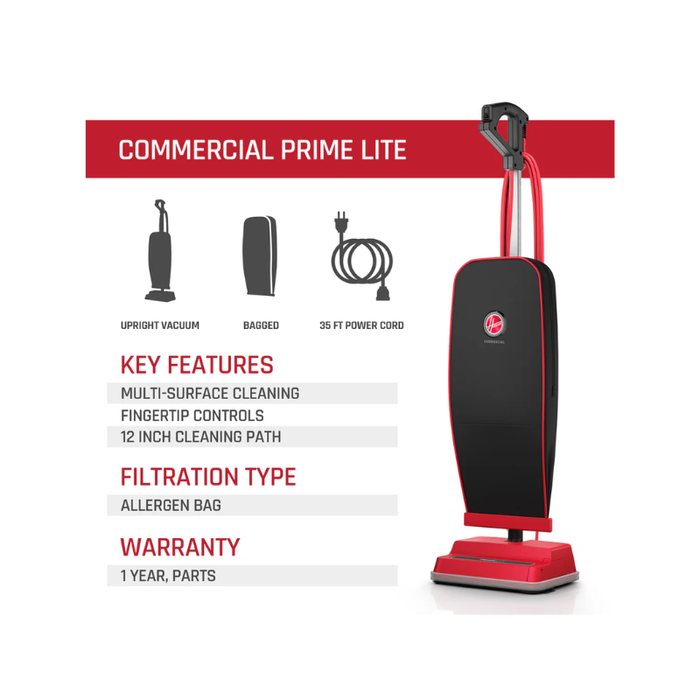 Hoover Commercial Prime Lite Upright Vacuum CH50300 – 9 lb Lightweight Powerhouse