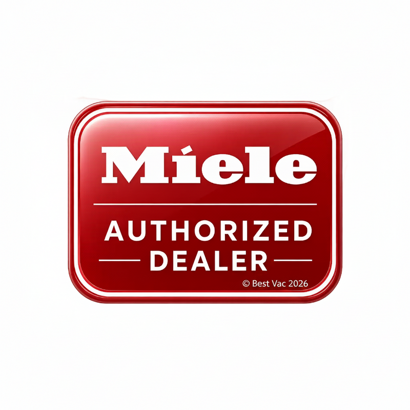 Red sign with 'Miele Authorized Dealer' text on a white background