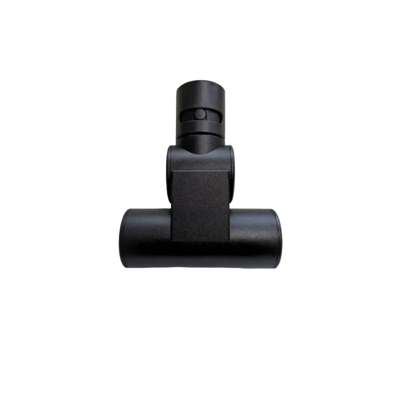 Black vacuum attachment on a light gray background