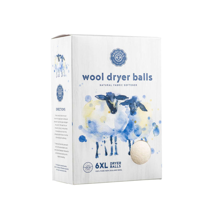 Woolzies 6 XL Wool Dryer Balls, Natural Fabric Softener for Large Loads